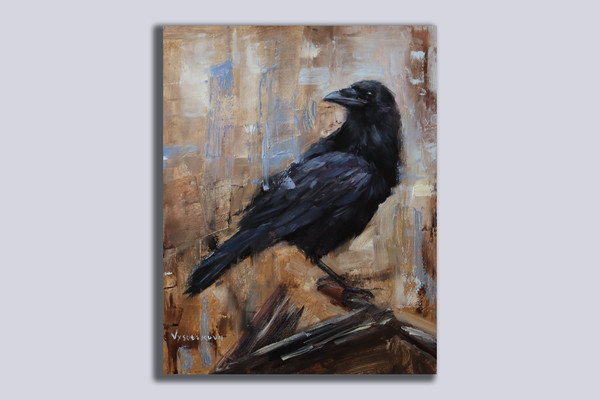 Raven Painting Original Art Bird Artwork Craw Art Gothic Oil