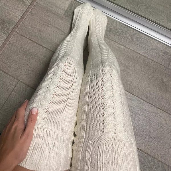 Buy White Over Knee Socks Extra Long Warm Thigh High Knited - Inspire Uplift