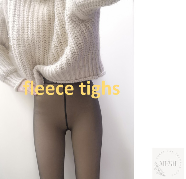 fleece lined leggings womens winter fake translucent fleece tights black