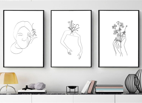 Woman Prints drawn in one line, minimalist poster