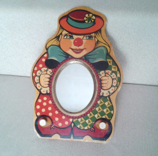 smile wall hanging vintage clown small kids mirror
