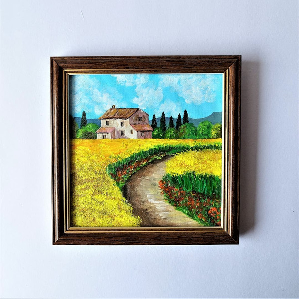 Impasto-painting-path-in-a-field-of-yellow-wildflowers-leads-to-the-house
