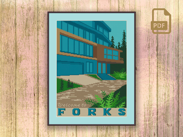 Welcome to Forks Cross Stitch Pattern, Vampire Cross Stitch Pattern, Twilight Cross Stitch Pattern, Movie Cross Stitch Pattern #tv_077
