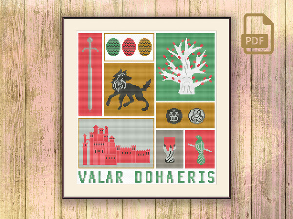 Valar Dohaeris Cross Stitch Pattern, Game of Thrones Pattern, Valar Morghulis Cross Stitch Pattern, Valar Morghulis Pattern #got_021
