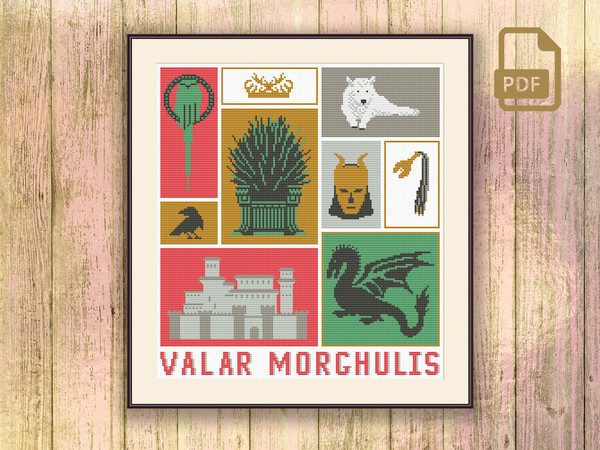 Valar Morghulis Cross Stitch Pattern, Game of Thrones Pattern, Valar Dohaeris Cross Stitch Pattern, Valar Morghulis Pattern #got_020