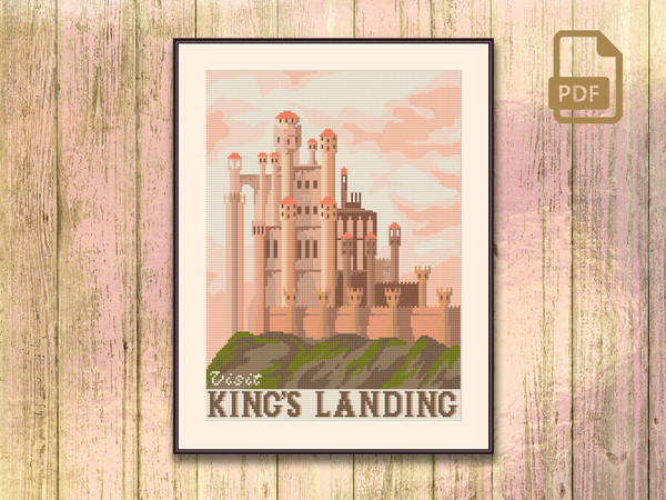 Visit King’s Landing Cross Stitch Pattern, Westeros Cross Stitch Pattern, Game of Thrones Pattern, Retro Travel Cross Stitch Pattern #got_001