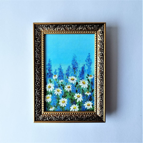 Flower-painting-on-canvas-wildflowers-daisies-gold-framed-artwork