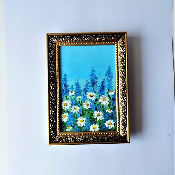 Impasto-art-mini-painting-on-canvas-board-field-daisies-wall-decoration