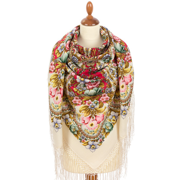 rare russian pavlovo posad woolen shawl size 148x148 cm 1992-3