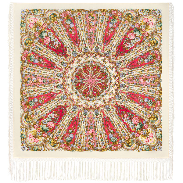 white woolen women flowers scarf pavlovo posad shawl 1992-3