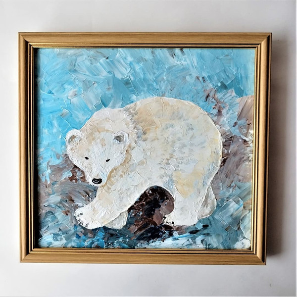 Polar Bear Painting Animal Wall Art Impasto - Inspire Uplift
