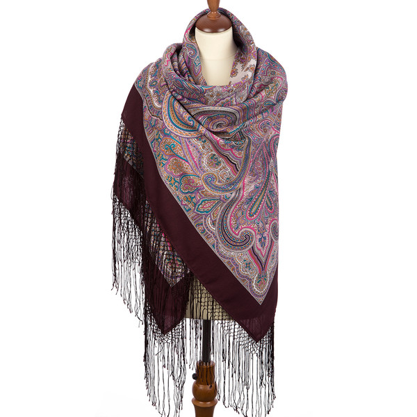 purple merino wool pavlovo posad shawl wrap size 148x148 cm