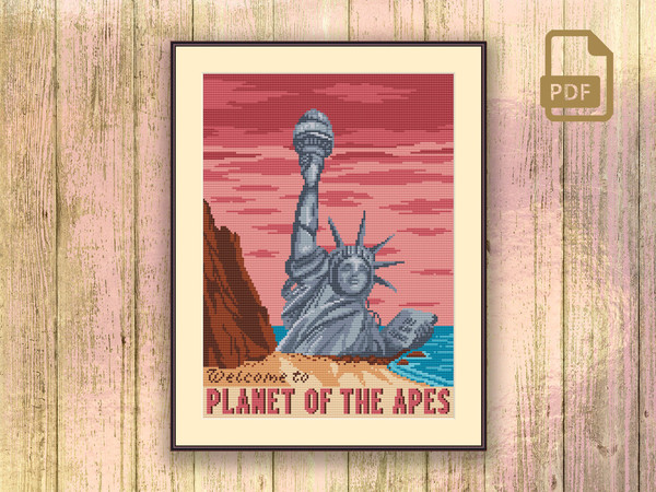 Welcome to Planet of the Apes Cross Stitch Pattern, Visit Planet of the Apes, Retro Travel Cross Stitch, Movie Cross Stitch #tv_067