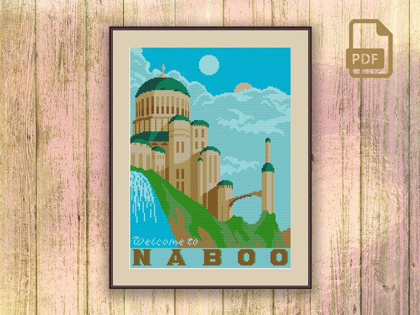 Welcome to Naboo Cross Stitch Pattern, Star Wars Cross Stitch Pattern, TV Cross Stitch, Retro Travel Cross Stitch Pattern #tv027