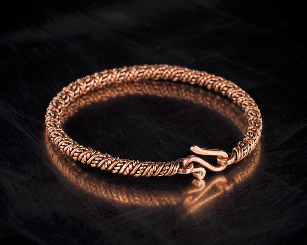 narrow pure copper wire wrapped bracelet bangle handmade jewelry (5).jpeg