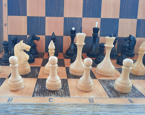 big soviet wooden luga chess pieces set vintage