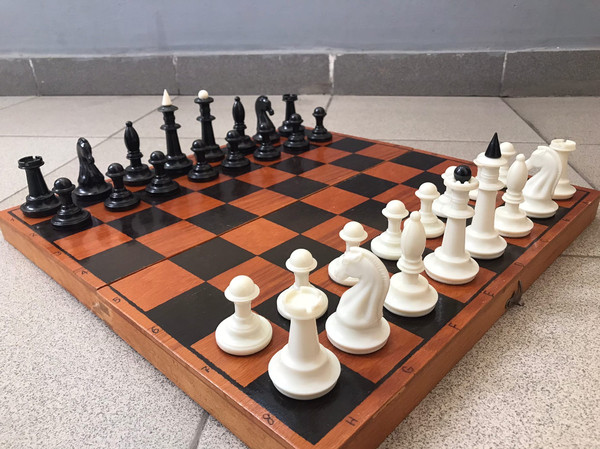 Soviet wooden chess set small - 30x30 cm chessboard vintage - Inspire Uplift