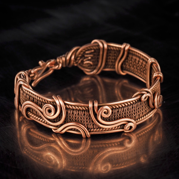 pure copper wire wrapped bracelet bangle handmade jewelry weavig gewellery antique style (1).jpeg