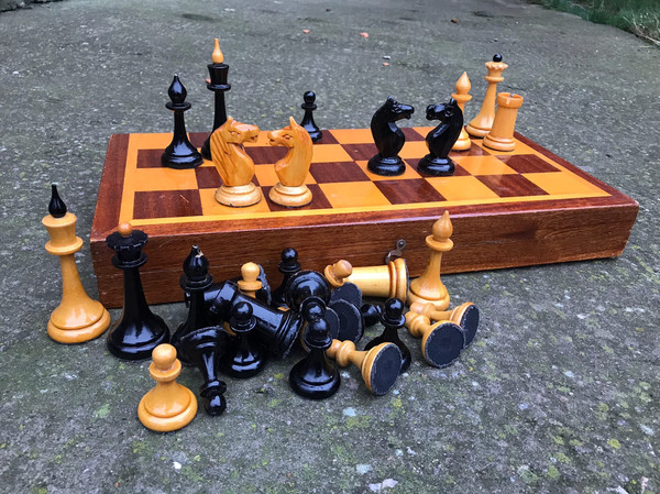 1960s vintage wooden soviet chess set