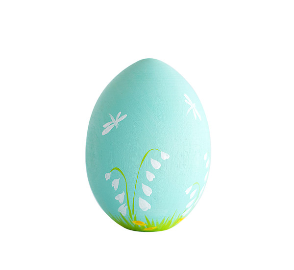 wooden mint Easter egg with a flowers