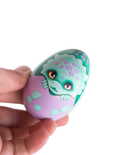 wooden painted egg cute hatched mint dragon