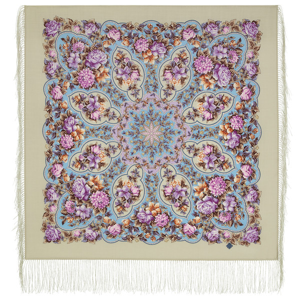 purple flowers pavlovo posad merino wool shawl wrap size 89x89 cm 1927-2