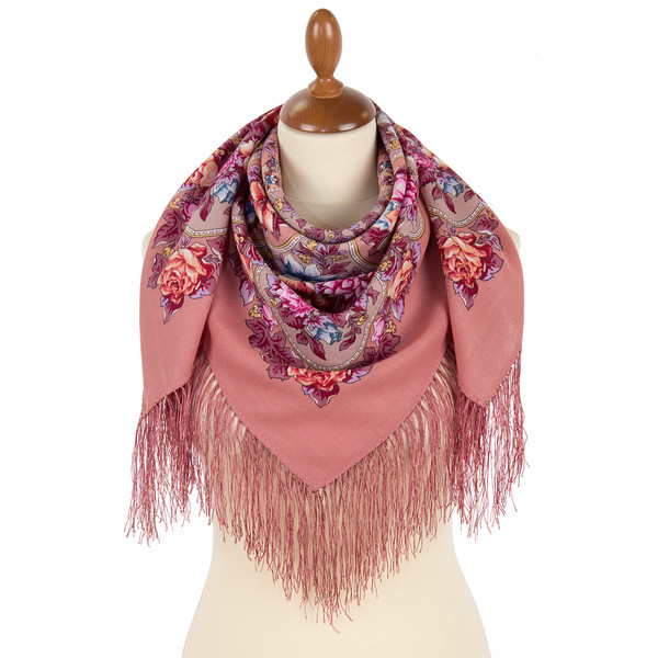 pink original pavlovo posad woolen shawl wrap size 89x89 cm 1927-3