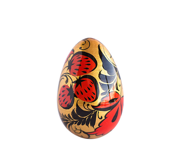 Russian Easter wooden painted egg Altai Khokhloma strawberries