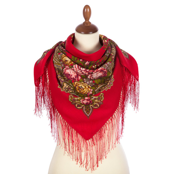 red womens pavlovo posad shawl merino wool size 89x89 cm 779-3