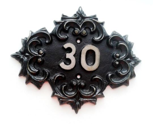 30 address number plaque vintage cast iron