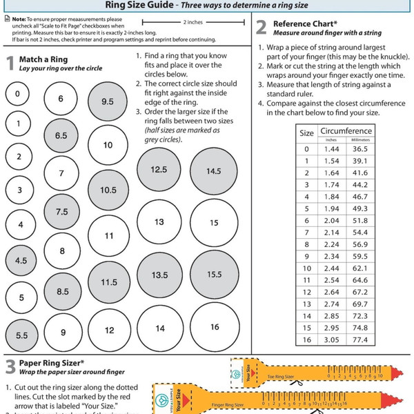 Ring Size Chart, How to Measure Ring Size, Online Printable Ring Sizer