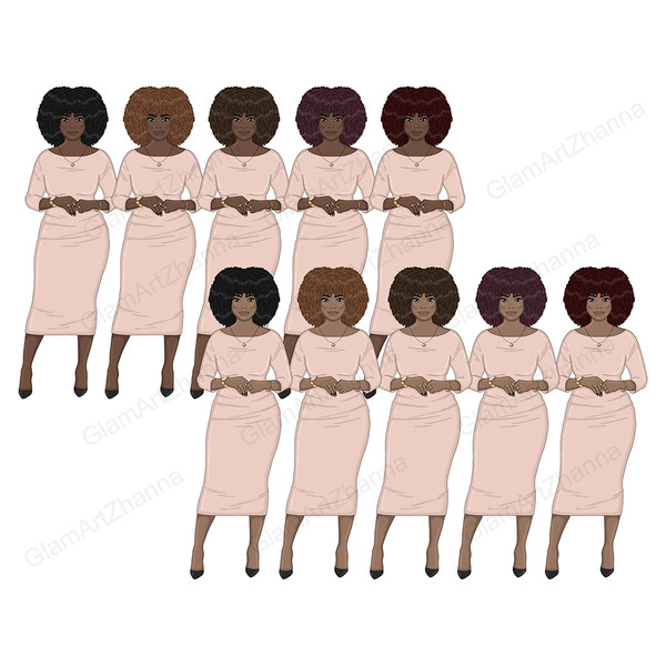 African American business women and boss babes with long afro hairstyle with gold pendant around their necks and gold watches, rings and bracelets on their hand