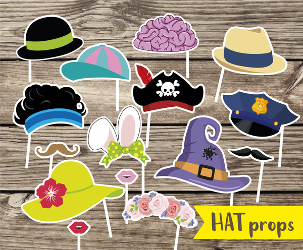 Kid party props, Hat Photo Booth Props Printable, hat Photo