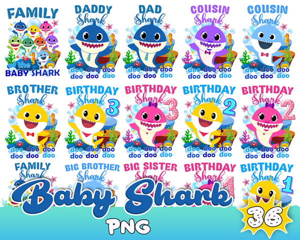 Baby Shark Birthday png, Shark Decor Digital Clipart Bundle png, Baby Shark Png Clipart.jpg
