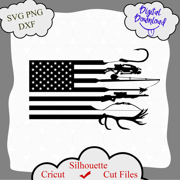 Hunting Flag SVG | Hunting and Fishing American Flag SVG | Hunting Cut File  | American Flag Svg | Usa Flag Svg | Hunting Fishing Flag Svg