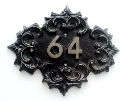 apt sign 64 address door number plaque vintage