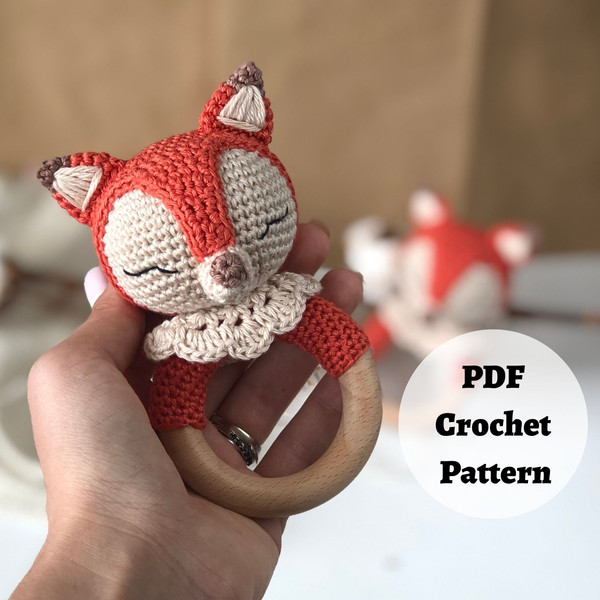 Amigurumi Sleeping Fox Pattern Baby Rattle with Wooden Ring - Inspire ...