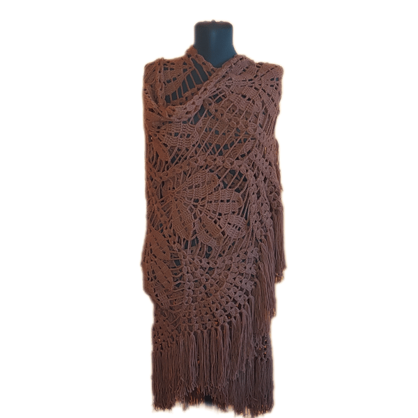 Brown-Openwork-Elegant-Handmade-Wool-Shawl