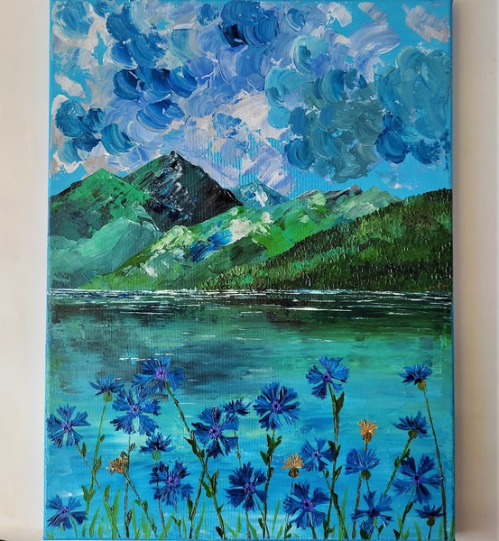 Blue-cornflower-painting-blue-mountain-landscape-art-impasto-wall-decor.jpg