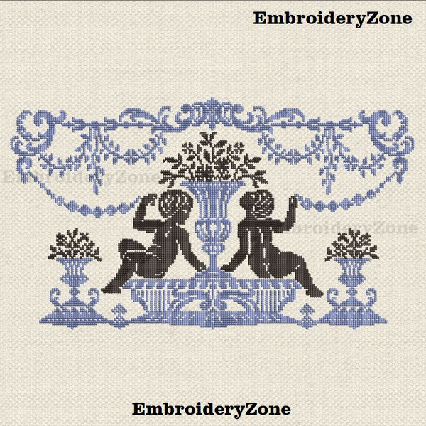 Angel and flower empire style cross stitch design by EmbroideryZone 1.jpg