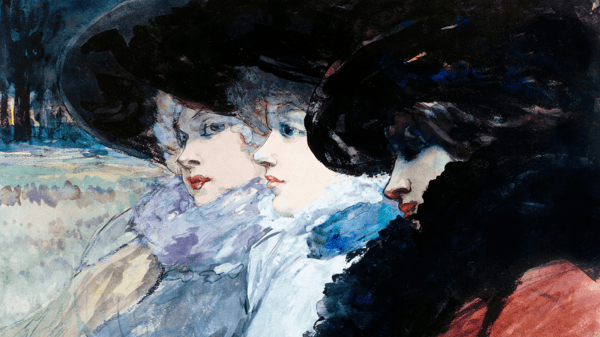 Three women in profile (1890-1900)  Henry Somm.png