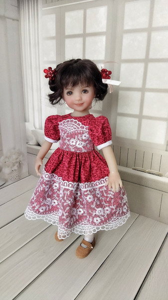 Red with white lace dress for Little Darlijg doll-1.jpg