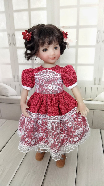 Red with white lace dress for Little Darlijg doll-2.jpg
