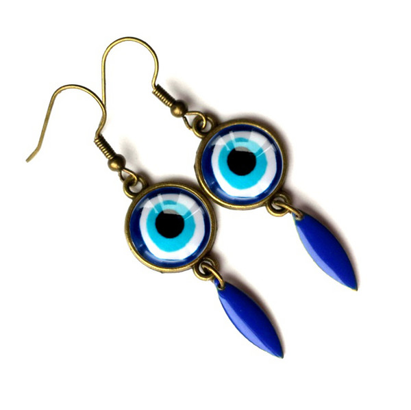 Evil eye earrings - blue evil eye - Enamel Earrings - Gift Eye earrings - Good luck- glass cabochon - Evil Eye Jewelry -11.jpg