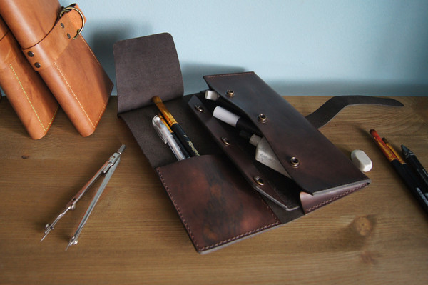 Leather Pencil Case Roll - Nature Nude - Extra Studio