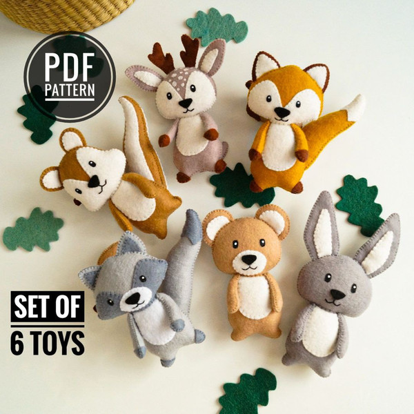 6 Woodland Felt Animals Pattern PDF, Felt Toys Tutorials, Fe - Inspire  Uplift