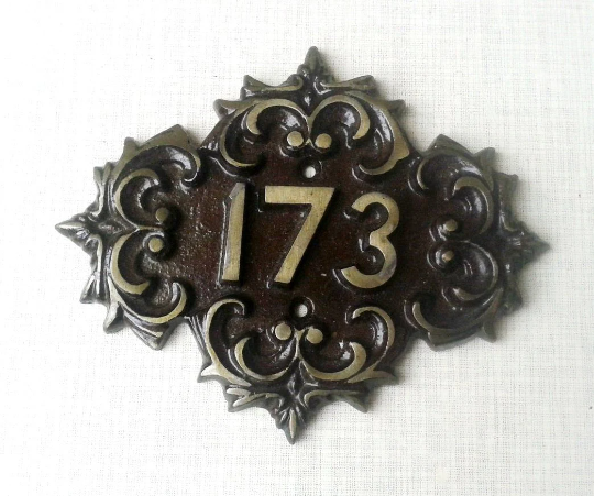 cast iron address plaque 173 door number sign