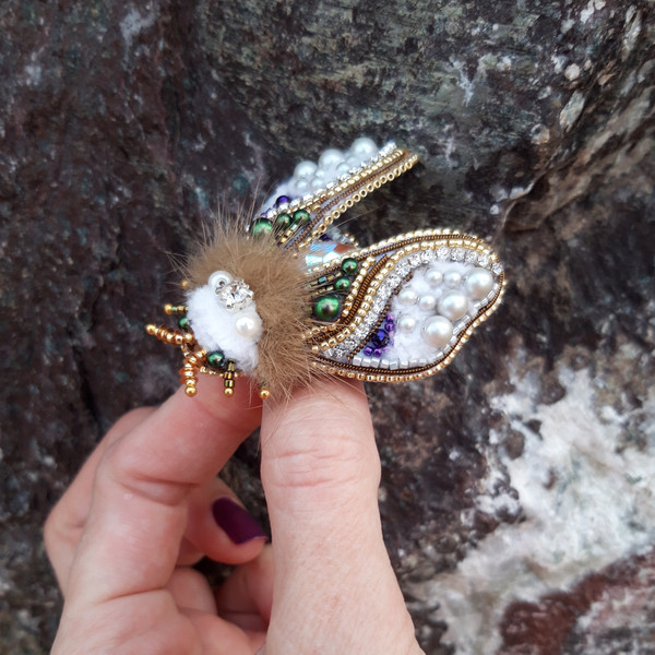 Snow White Moth Brooch,Clothes Decoration,Natural Fur,Insect,Jewelry for Dress,Swarovski Crystals,Accessory for Her,gift | YourExclusiveAccessories