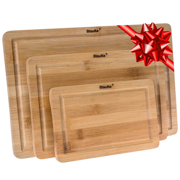 Bamboo Cutting Board Set of 3 _ Wood Cutting Board for Meat Cheese Vegetables _ Wooden Cutting Boards for Kitchen _ Wood Serving Tray with Juice Groove _ Choppi
