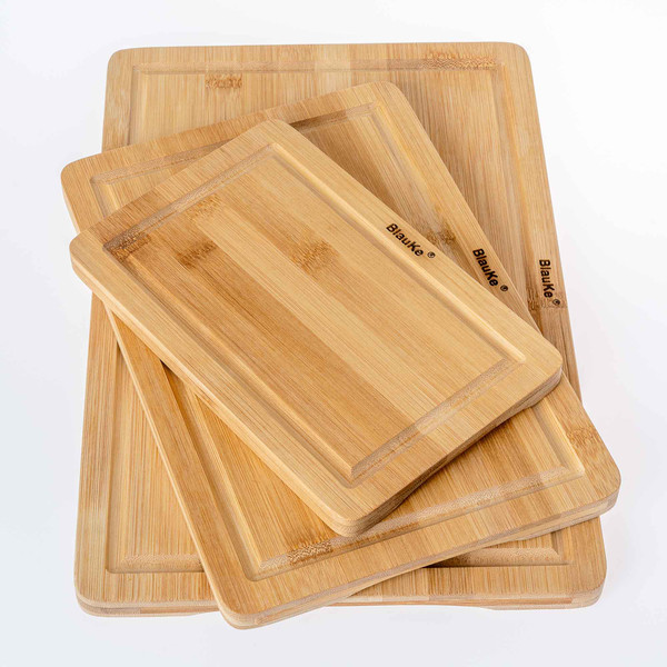 Bamboo Cutting Board Set of 3 – Organic Kitchen Chopping Boards for Meat Cheese _ Vegetables – Heavy Duty Bamboo Cutting Boards with Juice Grooves _ Handles _ W